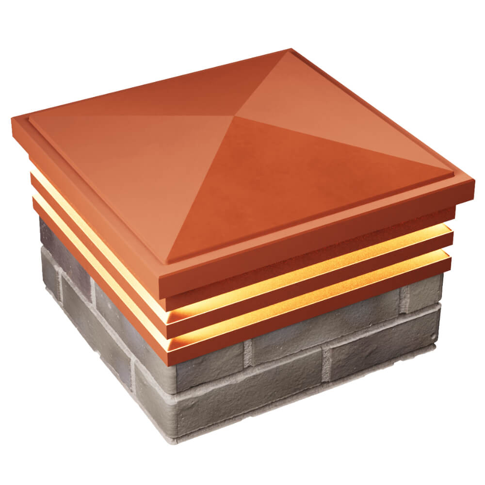 Колпак Zking Бона ХайТек Красный на столб 1.5х1.5 кирпича (385х385мм) с подсветкой в Саранске фото