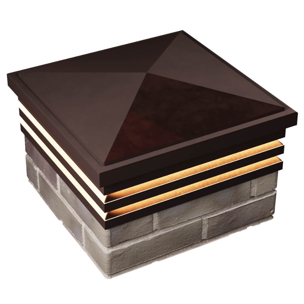 Колпак Zking Бона ХайТек Коричневый на столб 1.5х1.5 кирпича (385х385мм) с подсветкой в Саранске фото