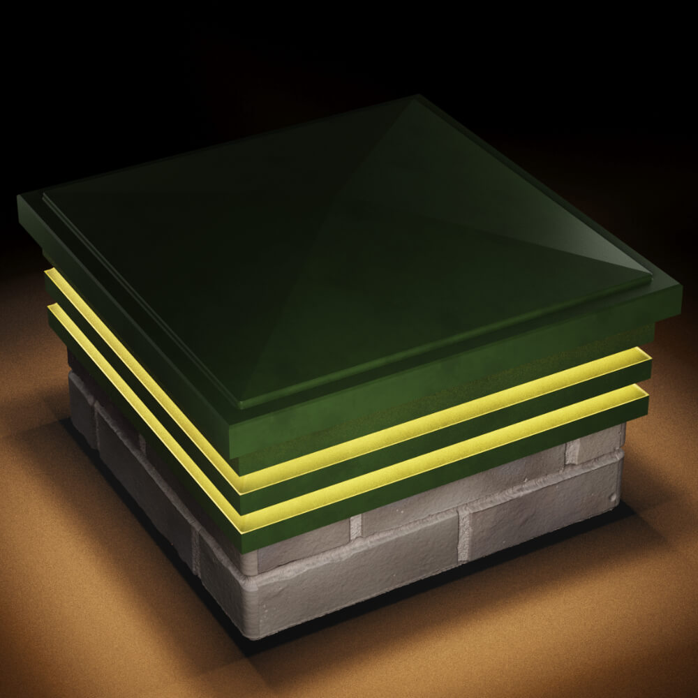 Колпак Zking Бона ХайТек Зеленый на столб 1.5х1.5 кирпича (385х385мм) с подсветкой в Саранске фото