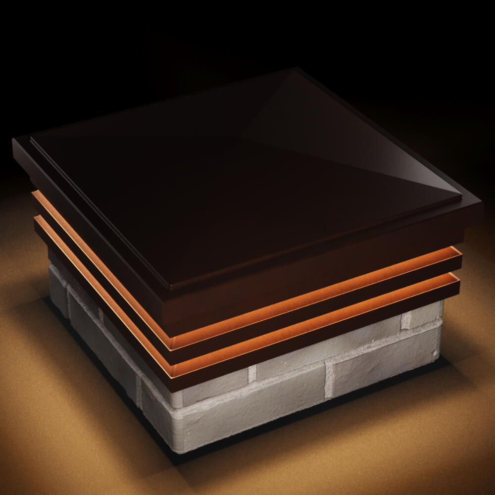 Колпак Zking Бона ХайТек Коричневый на столб 1.5х1.5 кирпича (385х385мм) с подсветкой в Саранске фото